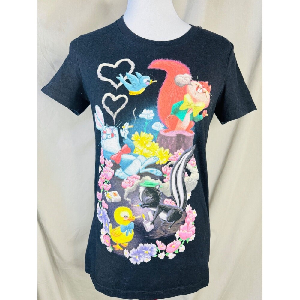 SUPER RARE Threadless Cute Animals Smoking Cigarettes Andy Gonsalves Black Tee